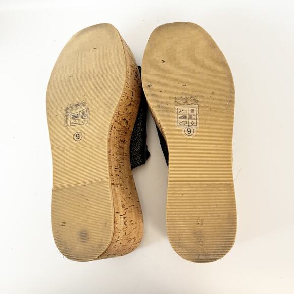 ASOS Design Toya Cork Wedge Black Weave Platform Open Toe Sandals Size 9 - Picture 5 of 10